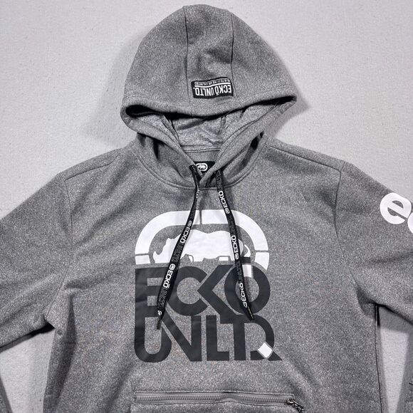 Ecko Unltd Hoodie Men Medium Gray Pullover Big Rhino Logo Skater‎ Grunge - Picture 3 of 11